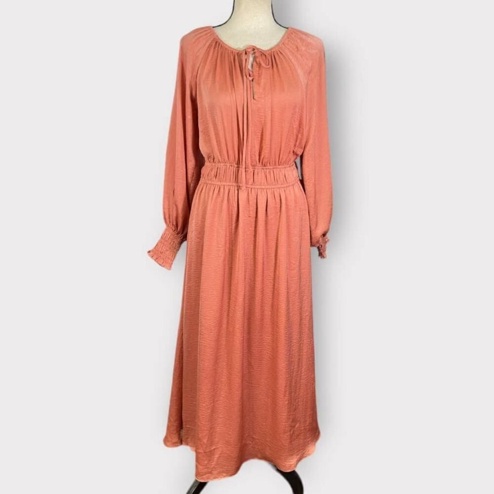 Floret Studios Modern Prairie Style Midi Dress Women's Medium Peach Long Sleeves